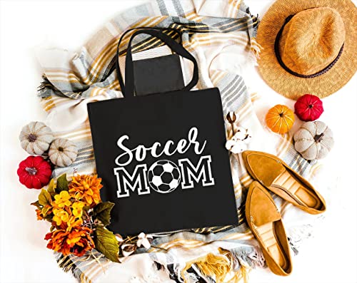 GXVUIS Soccer Mom Canvas Tote Bag for Women Aesthetic Football Reusable Grocery Shoulder Shopping Bags Funny Gifts for Mama Black