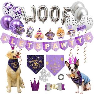 dog birthday party supplies, dog birthday hat/bandana/bowtie/balloon/flag/banner for small medium large dogs pets, doggie birthday party supplies decorations