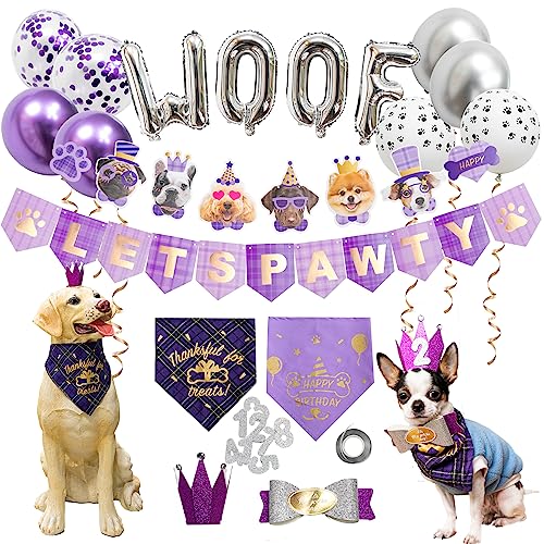 Dog Birthday Party Supplies, Dog Birthday Hat/Bandana/Bowtie/Balloon/Flag/Banner for Small Medium Large Dogs Pets, Doggie Birthday Party Supplies Decorations