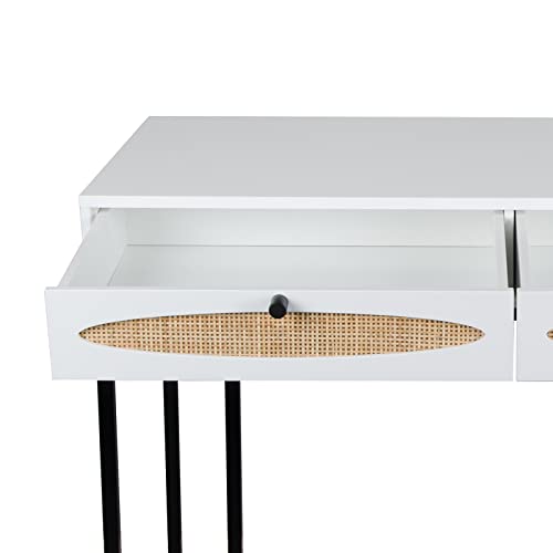 vistavie Simple Modern Computer Desk with Drawers, Laptop Table White Desks with 2 Storage Space Writing Study Workstation for Home Office, Makeup Vanity Table Bedroom, Living Room