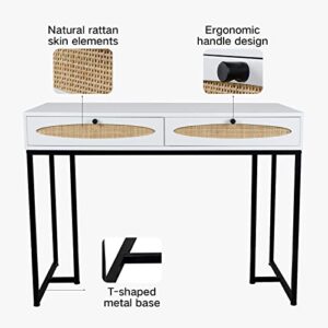 vistavie Simple Modern Computer Desk with Drawers, Laptop Table White Desks with 2 Storage Space Writing Study Workstation for Home Office, Makeup Vanity Table Bedroom, Living Room