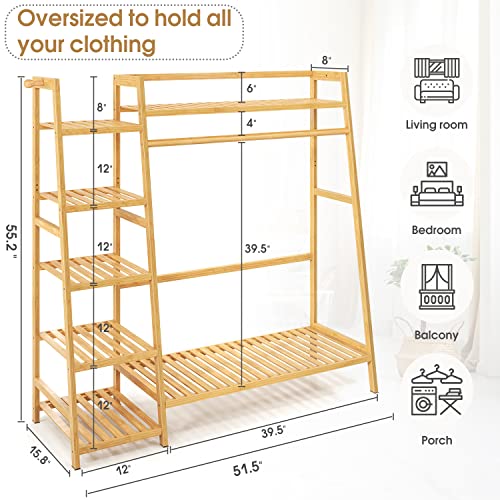 FZFHSJ Clothing Garment Rack Extral Large Clothes Organizer with 7-Tier Storage Shelves Hanging Hook