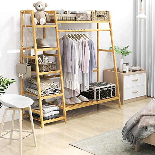 FZFHSJ Clothing Garment Rack Extral Large Clothes Organizer with 7-Tier Storage Shelves Hanging Hook