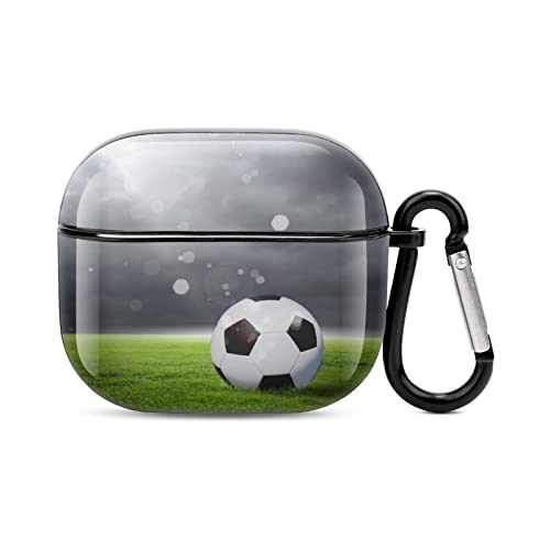 Omw2fyb AirPods Case Soccer on Grass Cover for AirPods 3 with Keychain Full Protective AirPods Accessories Skin Cover for Women Girl Men Boy