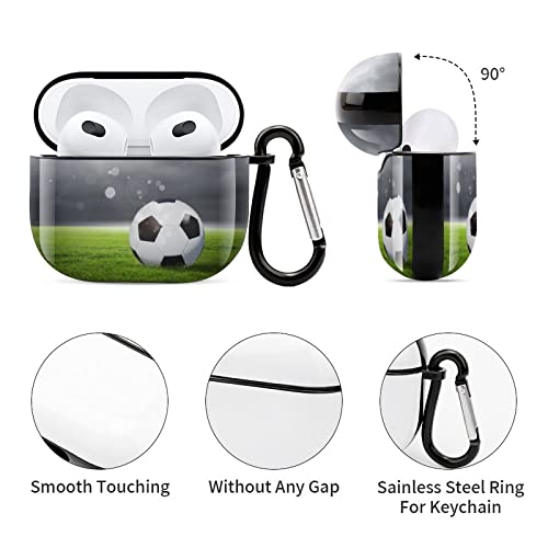 Omw2fyb AirPods Case Soccer on Grass Cover for AirPods 3 with Keychain Full Protective AirPods Accessories Skin Cover for Women Girl Men Boy