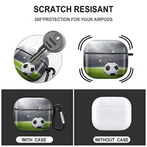 Omw2fyb AirPods Case Soccer on Grass Cover for AirPods 3 with Keychain Full Protective AirPods Accessories Skin Cover for Women Girl Men Boy