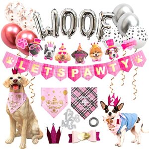 dog birthday party supplies, dog birthday hat/bandana/bowtie/balloon/flag/banner for small medium large dogs pets, doggie birthday party supplies decorations