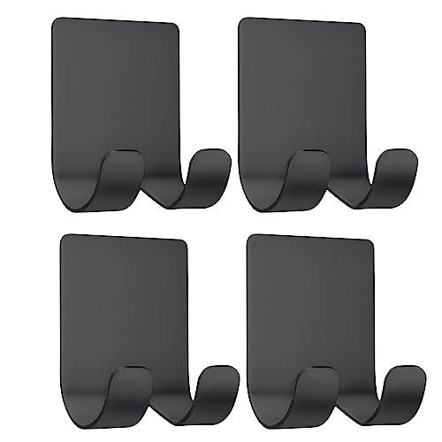 Fotosnow Black Razor Holder for Shower 6.6lb(Max) Shaver Holder Hanger Wall Adhesive Shower Hooks Stand Stainless Steel Utility Hook Bathroom Kitchen Organizer-4 Packs