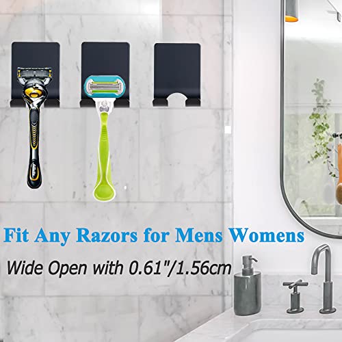 Fotosnow Black Razor Holder for Shower 6.6lb(Max) Shaver Holder Hanger Wall Adhesive Shower Hooks Stand Stainless Steel Utility Hook Bathroom Kitchen Organizer-4 Packs