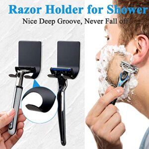 Fotosnow Black Razor Holder for Shower 6.6lb(Max) Shaver Holder Hanger Wall Adhesive Shower Hooks Stand Stainless Steel Utility Hook Bathroom Kitchen Organizer-4 Packs