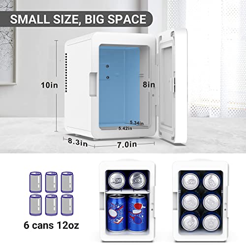 Living Enrichment Mini Fridge 4 Liter/6 Can Skincare Fridge, Cooler and Warmer Portable Small Refrigerator, AC Plug DC 12V Adapter, for Skincare, Medications, Bedroom, Travel Car, White