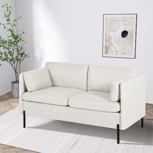 linlux 55''w upholstered modern loveseat sofa couch for living room, fabric small love seat w/ 2 pillows and iron legs, 2 seat small couches for small spaces, bedroom, apartment, office, light beige