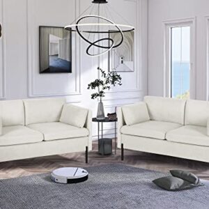 LINLUX 55''W Upholstered Modern Loveseat Sofa Couch for Living Room, Fabric Small Love Seat w/ 2 Pillows and Iron Legs, 2 Seat Small Couches for Small Spaces, Bedroom, Apartment, Office, Light Beige