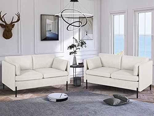 LINLUX 55''W Upholstered Modern Loveseat Sofa Couch for Living Room, Fabric Small Love Seat w/ 2 Pillows and Iron Legs, 2 Seat Small Couches for Small Spaces, Bedroom, Apartment, Office, Light Beige