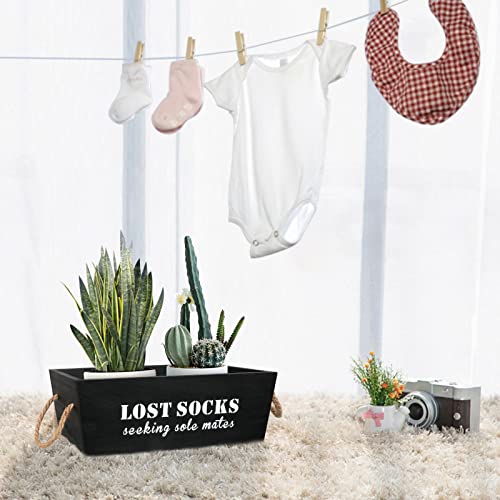 Zimso Lost Socks Basket Lost Socks Laundry Sign, Rustic Wooden Missing Socks Laundry Decor, Laundry Room Lost Socks Sign With Basket, Laundry Room Farmhouse Decor (Black)