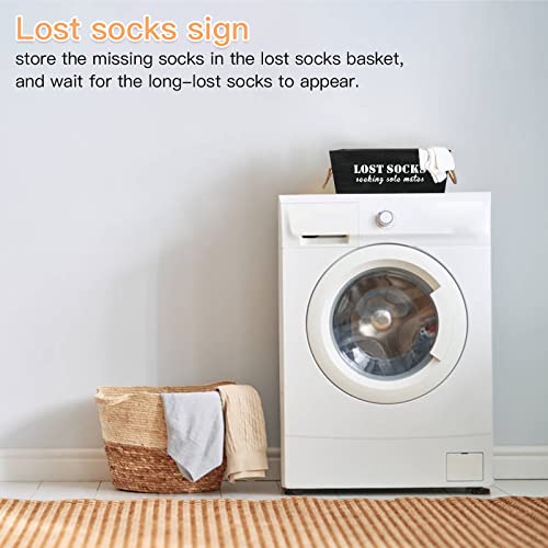 Zimso Lost Socks Basket Lost Socks Laundry Sign, Rustic Wooden Missing Socks Laundry Decor, Laundry Room Lost Socks Sign With Basket, Laundry Room Farmhouse Decor (Black)