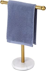 pkfinrd gold hand towel holder stand with heavy marble base, t-shape towel rack, free-standing for bathroom vanity countertop, 304 stainless steel (color : gold)
