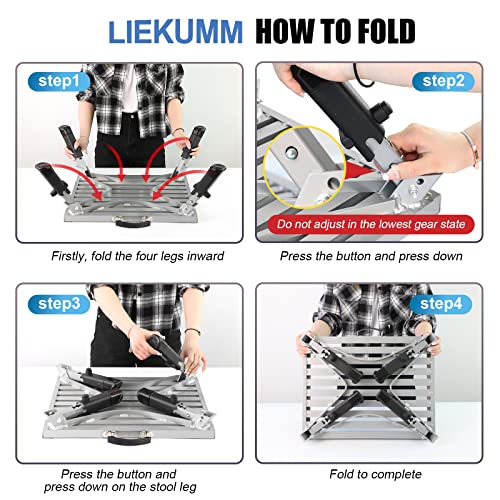 LIEKUMM 18.9"x14.6" RV Step, Holds Up to 1000LBS, Aluminum Folding Platform Step with Non-Slip Rubber Feet, Adjustable Height RV Stool with Friction Strips and Handle for Motorhome SUV Camping Trailer