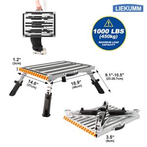 LIEKUMM 18.9"x14.6" RV Step, Holds Up to 1000LBS, Aluminum Folding Platform Step with Non-Slip Rubber Feet, Adjustable Height RV Stool with Friction Strips and Handle for Motorhome SUV Camping Trailer