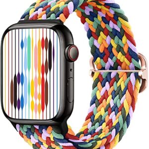Wangmai Compatible with Apple Watch Band 38mm 40mm 41mm 42mm 44mm 45mm 49mm, Adjustable Stretchy Elastic Braided Solo Loop Wristbands for iWatch Series 8 7 6 5 4 3 2 1 SE Ultra, Rainbow 38mm/40mm/41mm