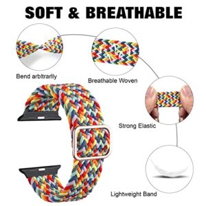 Wangmai Compatible with Apple Watch Band 38mm 40mm 41mm 42mm 44mm 45mm 49mm, Adjustable Stretchy Elastic Braided Solo Loop Wristbands for iWatch Series 8 7 6 5 4 3 2 1 SE Ultra, Rainbow 38mm/40mm/41mm