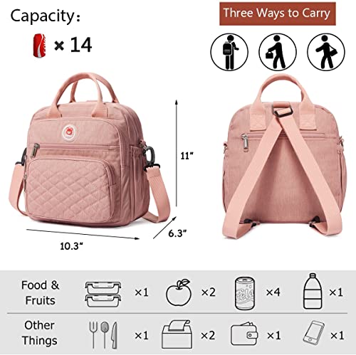 EKERHO Insulated Lunch Bag Backpack for Women/Men, 3 carrying way Lunch Tote, Large Waterproof Cooler Box with Side pockets for Adults, College, Work, Beach, Picnic, Pink