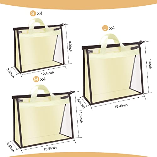 Theresduet 12 Pack Dust Bags for Handbags, Purse Storage Organizer, Clear Handbag Storage with Zipper and Handles, Beige