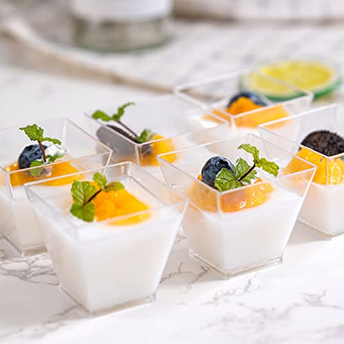 ALMOXVYE 150 Pack 2 Oz Square Dessert Cups with Spoons, Clear Dessert Cups Mini Appetizers Cups for Snack, Ice Cream, Pudding, Jelly