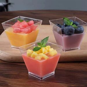 ALMOXVYE 150 Pack 2 Oz Square Dessert Cups with Spoons, Clear Dessert Cups Mini Appetizers Cups for Snack, Ice Cream, Pudding, Jelly