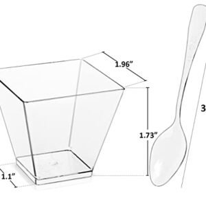 ALMOXVYE 150 Pack 2 Oz Square Dessert Cups with Spoons, Clear Dessert Cups Mini Appetizers Cups for Snack, Ice Cream, Pudding, Jelly