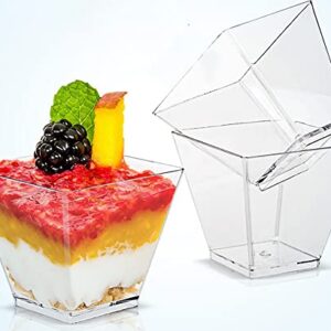 ALMOXVYE 150 Pack 2 Oz Square Dessert Cups with Spoons, Clear Dessert Cups Mini Appetizers Cups for Snack, Ice Cream, Pudding, Jelly