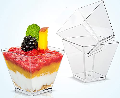 ALMOXVYE 150 Pack 2 Oz Square Dessert Cups with Spoons, Clear Dessert Cups Mini Appetizers Cups for Snack, Ice Cream, Pudding, Jelly