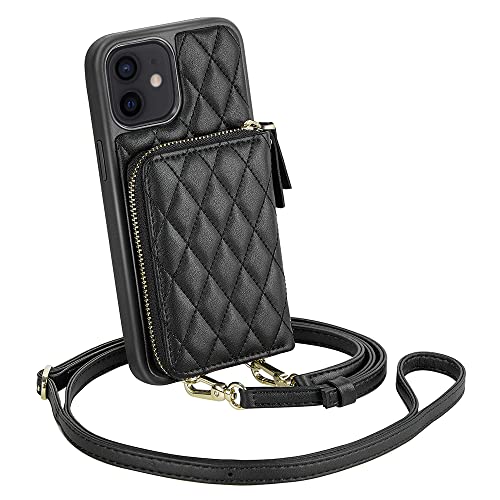 LAMEEKU Designed for iPhone 11 Wallet Case, Case Wallet with Crosbody Leather Strap & Gold Chain Strap Compatible for iPhone 11-Black