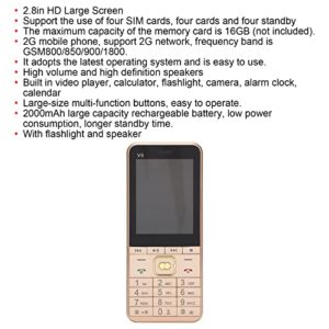 Hilitand 2G Cell Phone for Seniors, 2.8in 32MB+32MB Memory Unlocked Phone, Unlocked Senior Basic Phone with Four SIM Cards, 2000mAh Battery, with Flashlight and Speaker, 3.5mm Headphone Jack(Gold)