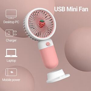 Tuelaly Cute Mini Fan Kawaiis Hand Fan Portable Desk Fan Rechargeable Summer Fruit Phone Rack for Women Girls Dorm Strawberry