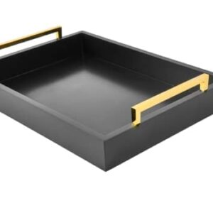 16"x12" Serving Trays with Handles, Black Decorative Serving Tray, Ottoman Trays for, Living Room, Bathroom, and Outdoors Decorative Trays (Black)