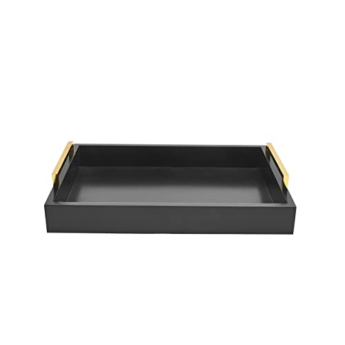 16"x12" Serving Trays with Handles, Black Decorative Serving Tray, Ottoman Trays for, Living Room, Bathroom, and Outdoors Decorative Trays (Black)