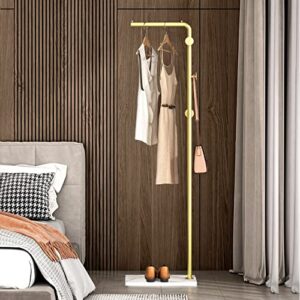 VEKOID Metal Coat Rack Freestanding with Natural Marble Base, Entryway Coats Hanger Stand with 3 Hooks, Home Hotel Hall Tree for Coats, Hats, Scarves, Clothes, and Handbags (Light Gold)