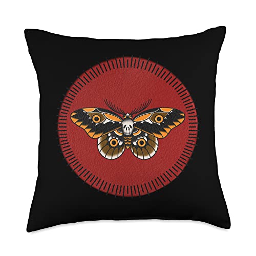 Traditional Tattoo Tees Traditional Tattoo Flash Death’s Head Moth Throw Pillow, 18x18, Multicolor