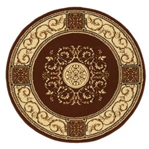 superior classic elegant floral medallion power-loomed indoor area rug, 5' round, toffee