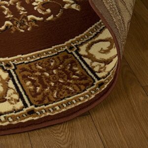 SUPERIOR Classic Elegant Floral Medallion Power-Loomed Indoor Area Rug, 5' Round, Toffee