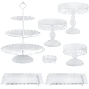 lyellfe set of 7 white cake stand, decorative dessert display set, metal cake stand set for dessert table, birthday party, wedding, afternoon tea, festival