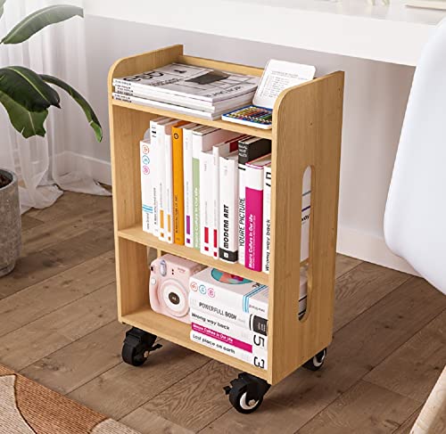 Heehee Mobile Bookshelf on Wheels Bookcase Under Desk Office Cart for Home Office Wooden Bookshelf Sideboard Storage Rack Side Cabinet