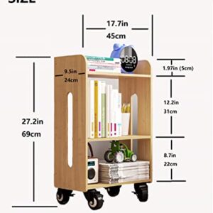 Heehee Mobile Bookshelf on Wheels Bookcase Under Desk Office Cart for Home Office Wooden Bookshelf Sideboard Storage Rack Side Cabinet