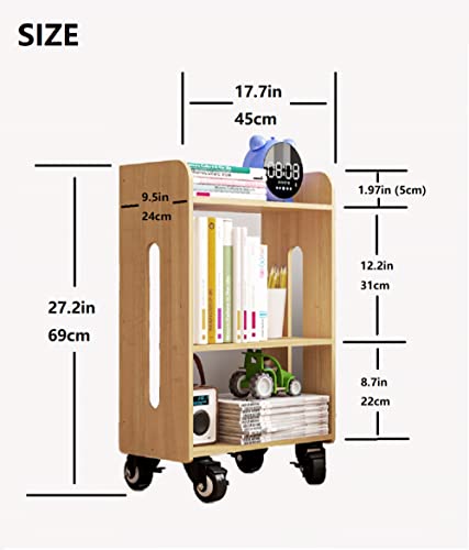 Heehee Mobile Bookshelf on Wheels Bookcase Under Desk Office Cart for Home Office Wooden Bookshelf Sideboard Storage Rack Side Cabinet