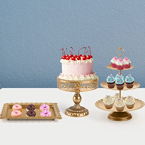 Lyellfe Set of 7 Gold Cake Stand, Metal Cake Stand Set for Dessert Table, Decorative Dessert Display Set for Birthday Party, Wedding, Afternoon Tea, Festival