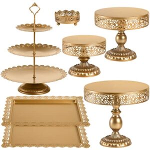 lyellfe set of 7 gold cake stand, metal cake stand set for dessert table, decorative dessert display set for birthday party, wedding, afternoon tea, festival