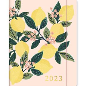 Orange Circle Studio Just Right 2022-2023 Monthly Planner - 17-Month Organizer with Full-Color Monthly Views, Storage Pocket & Elastic Closure - Lemon Tree