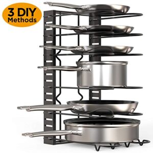 GeekDigg Pot Rack Organizer under Cabinet, 3 DIY Methods, Height and Position are Adjustable 8+ Pots Lid Holder & Pot and Pan Organizer for Cabinet, Extensible and Length Adjustable Lid Rack for 10+