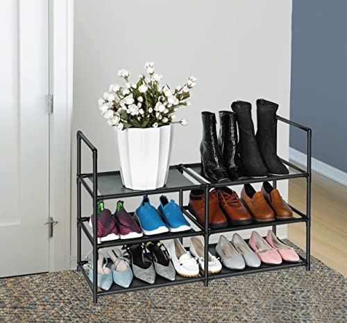 Easyhouse 3 Tier Metal Construction Shoe Rack, Sturdy Shelf Organizer for Entryway, Bedroom, Closet